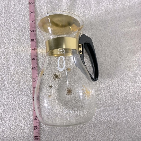 Vintage MCM PYREX Gold Atomic Print Glass Carafe W Lid - Picture 5 of 13